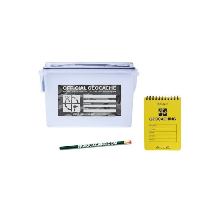 crayon Geocaching Débutant Kit Mini Plastic Ammo Box W carnet étiquette & SWAG 