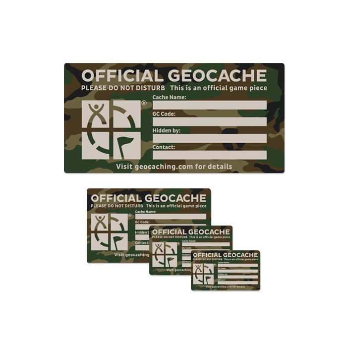 8 large and 10 medium size Cache stickers for Geocaching black print on green 