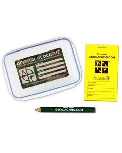 Official Small Geocache with Logbook and Pencil - Green Camo